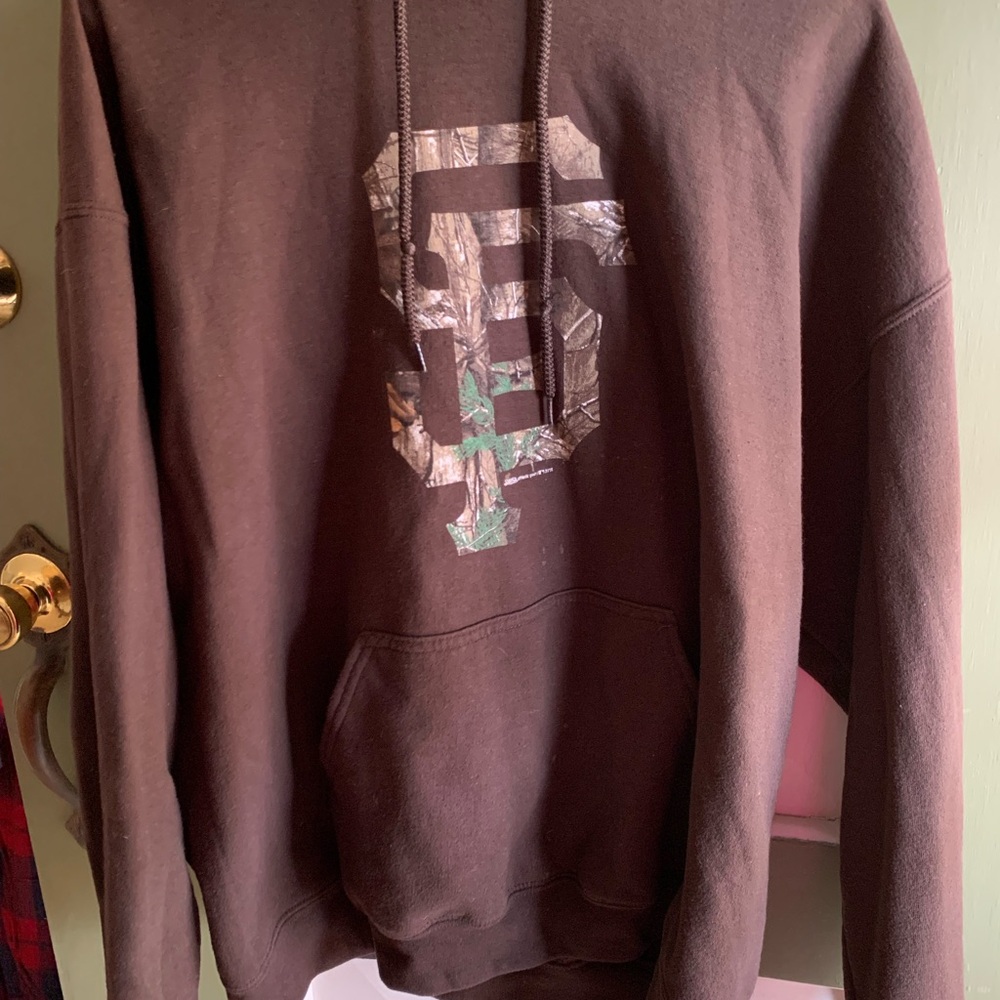 Stitches Dark Brown Hoodie with Camouflage Logo